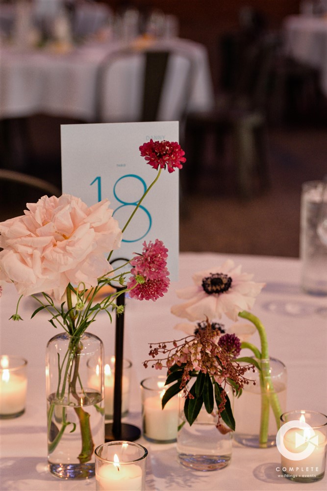 flower bud centerpieces and table numbers