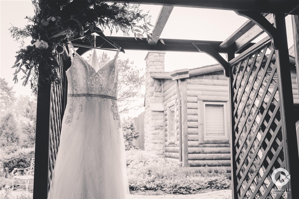 Podcast: Wedding Planning 101 Dress hanging Mackenzie and Christian Hawk's View Golf Club Wedding