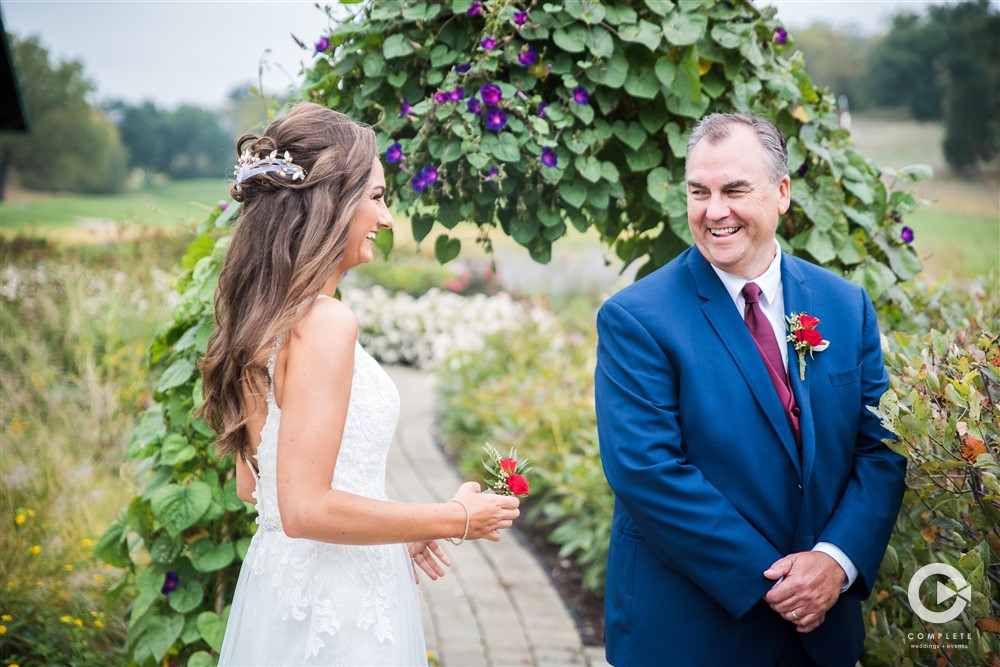 first look with father - Mackenzie and Christian Hawk's View Golf Club Wedding