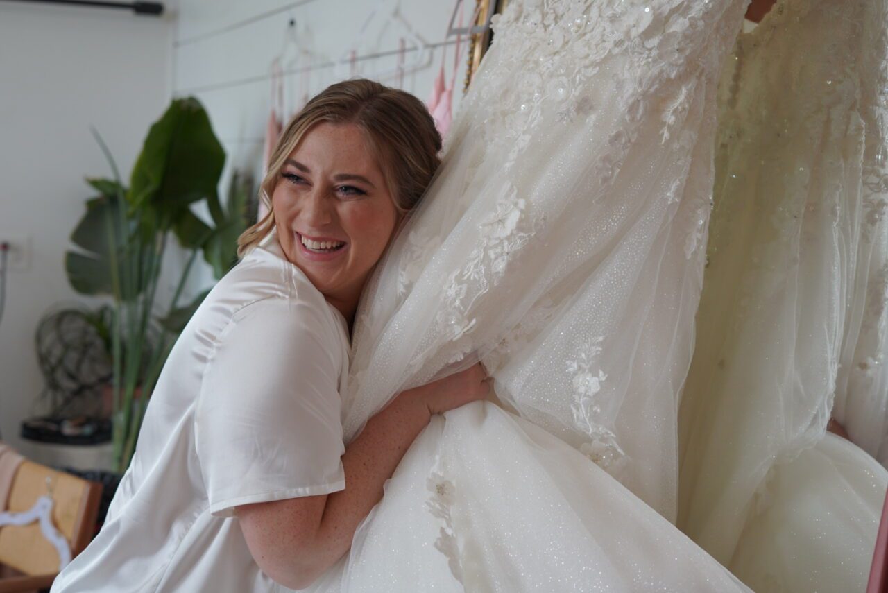 Bride with her wedding dress