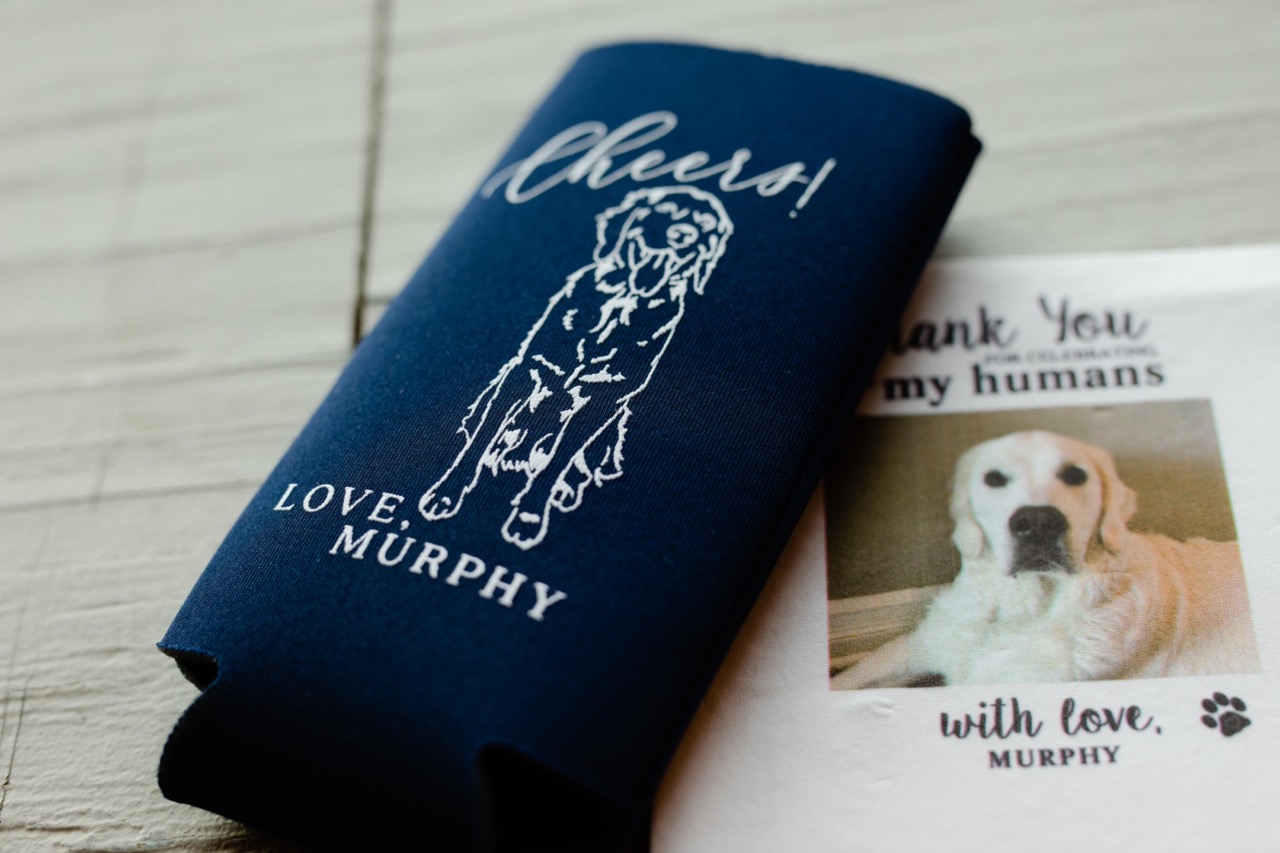 dog wedding koozie