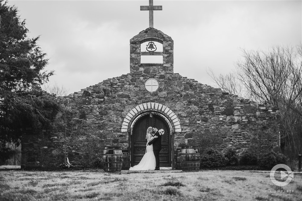 Sassafras Springs Stone Chapel Bride and Groom Portrait