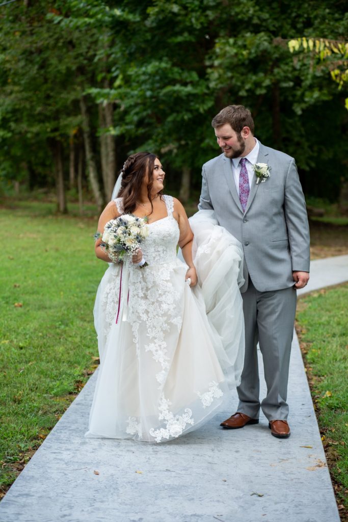 bride and groom woods wedding