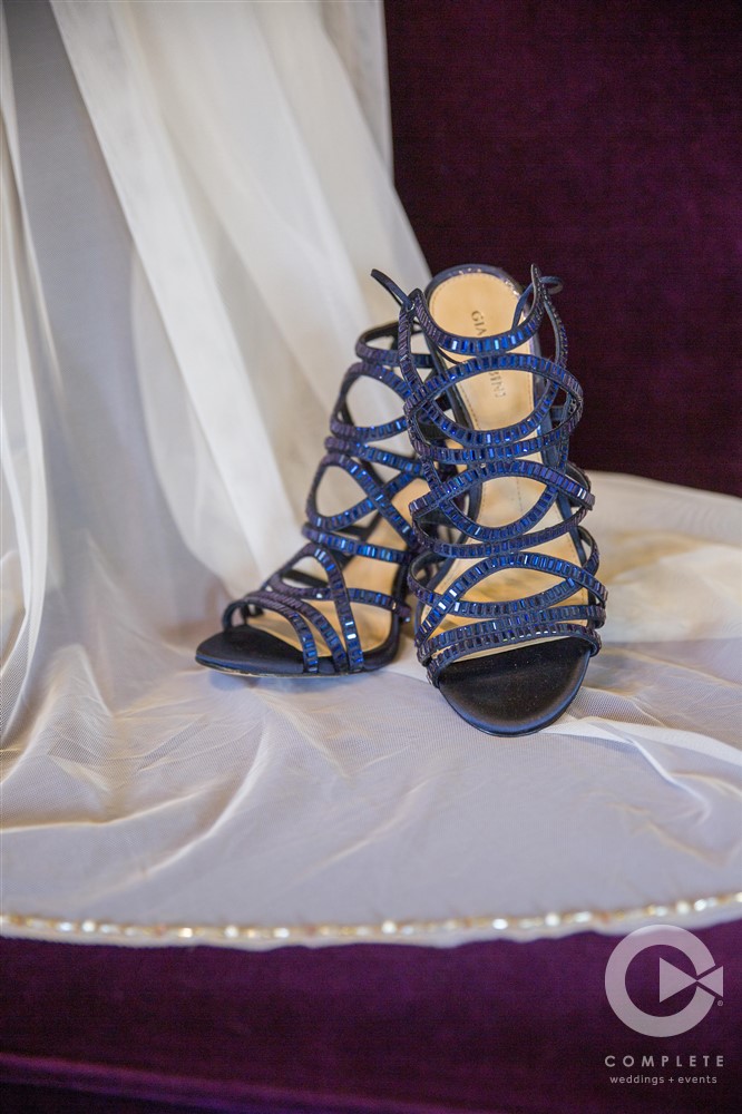 Blue shoes and handmade veil