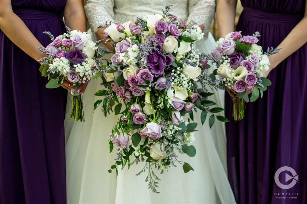 bride and bridesmaid's flowers close up