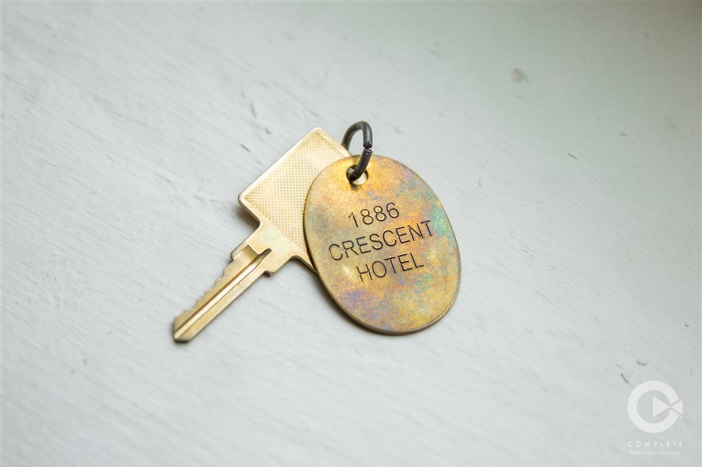 macro shot of crescent hotel key