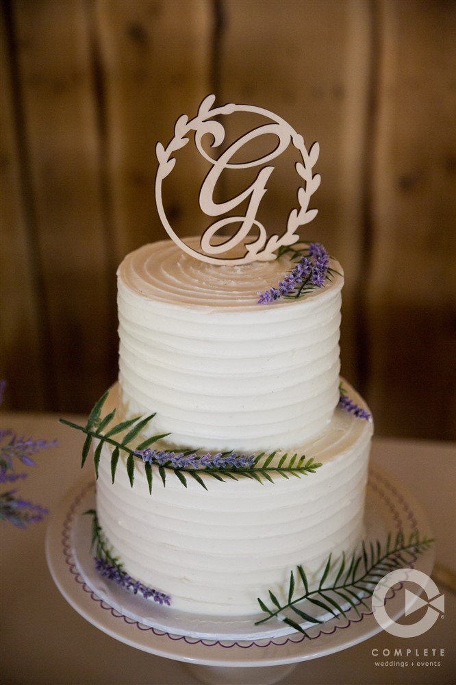 Simple White Wedding Cake with Lavender Accents