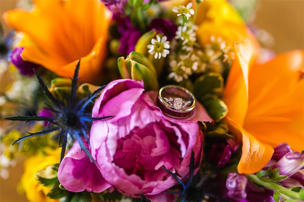 wedding flowers and ring