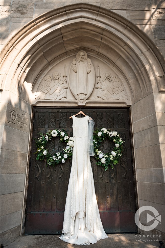 Omaha wedding Church and dress detail