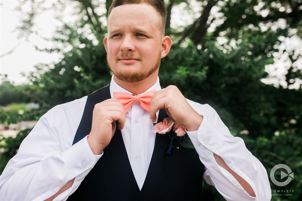 Coral Bow Tie on Groom