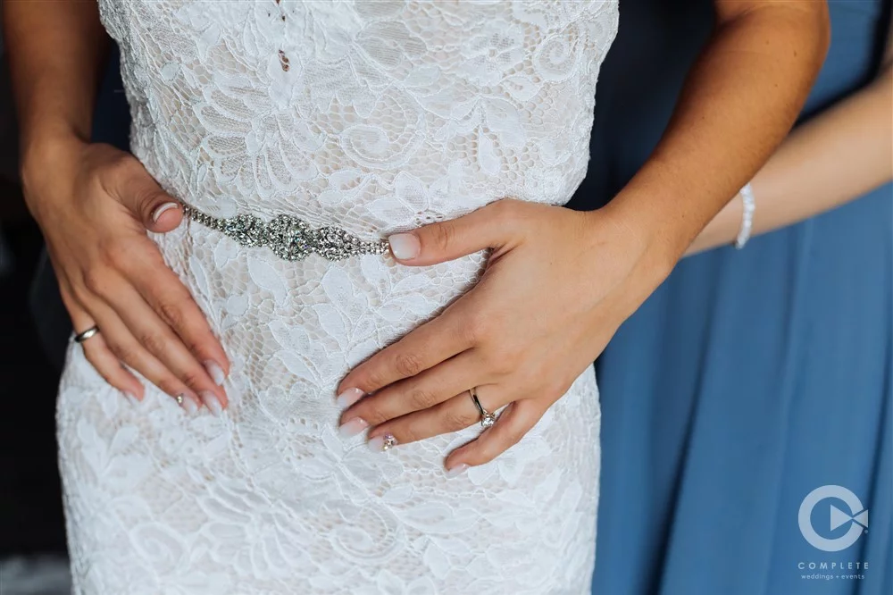 Ready or Knot Omaha Wedding Belt and Dress in Lace