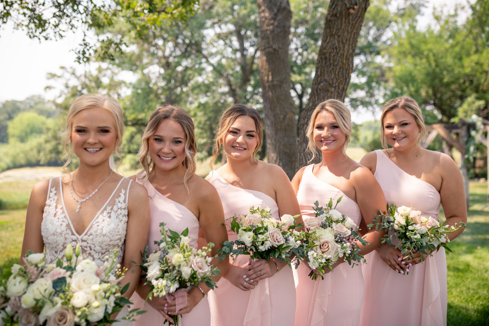 matching pink bridesmaids