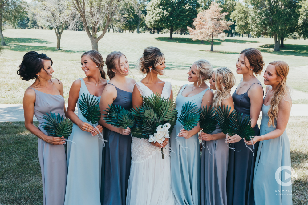 different shades of blue bridesmaids dresses