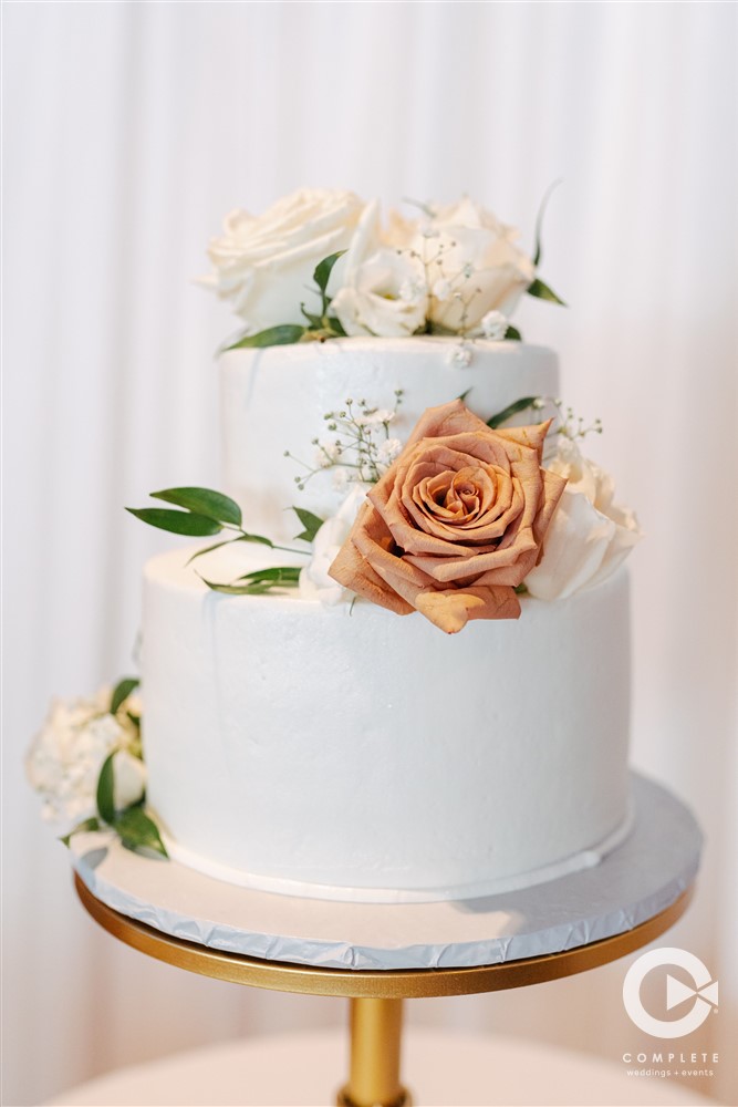 netrals wedding cake and florals