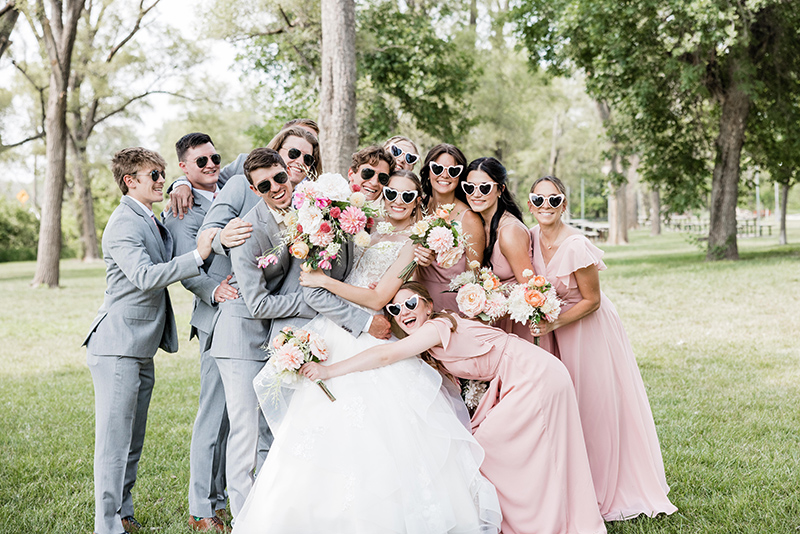 wedding party with sunglasses
