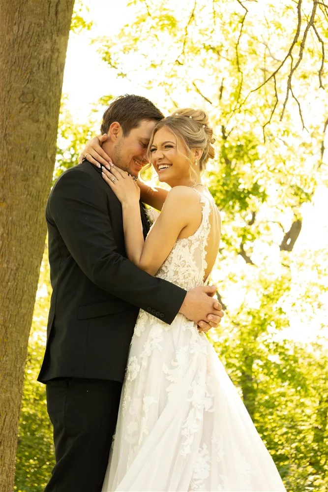 Bride and groom at Castle Unicorn a venue right outside of Omaha with wedding photographer Claire Katan