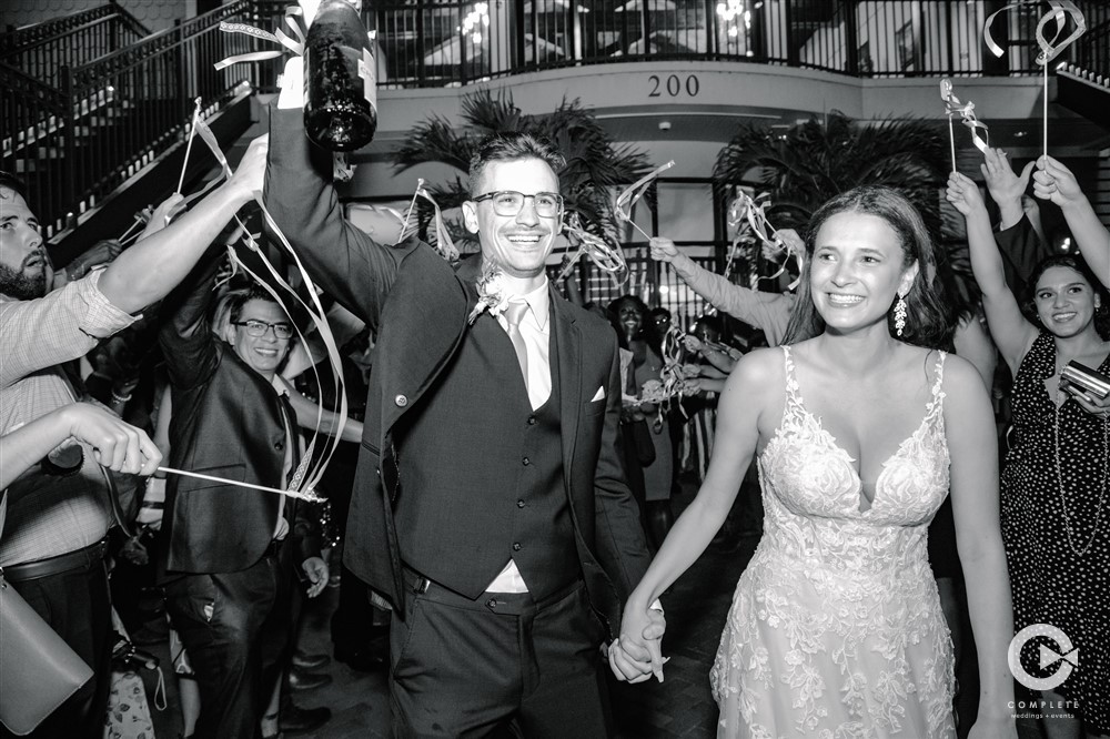 Grand exit black and white photo at Tavares Pavilion on the Lake