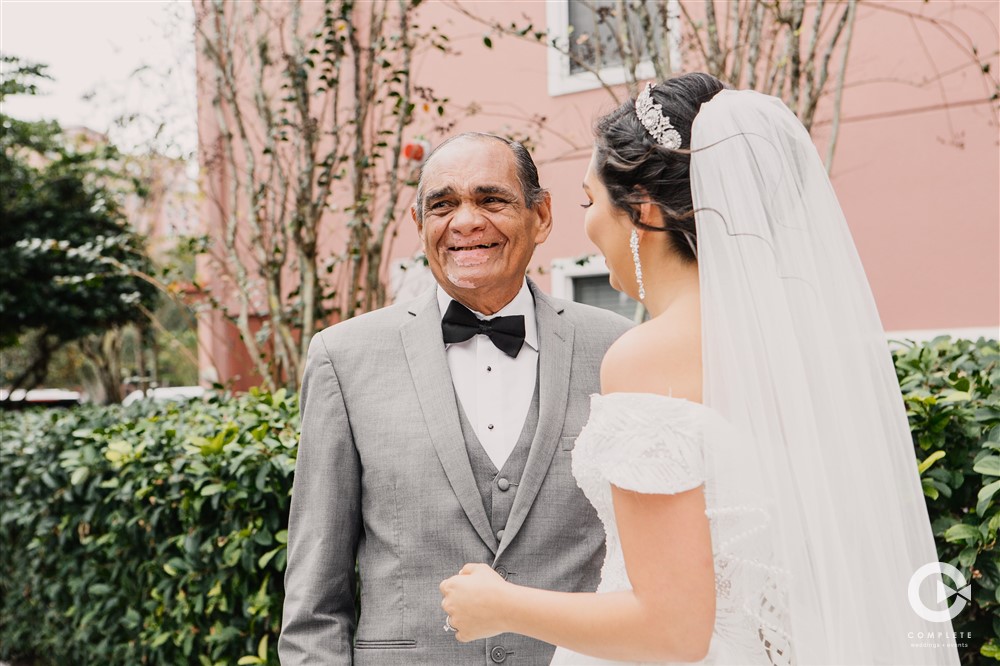 Bride and her father in a wedding photo during late November wedding in Orlando