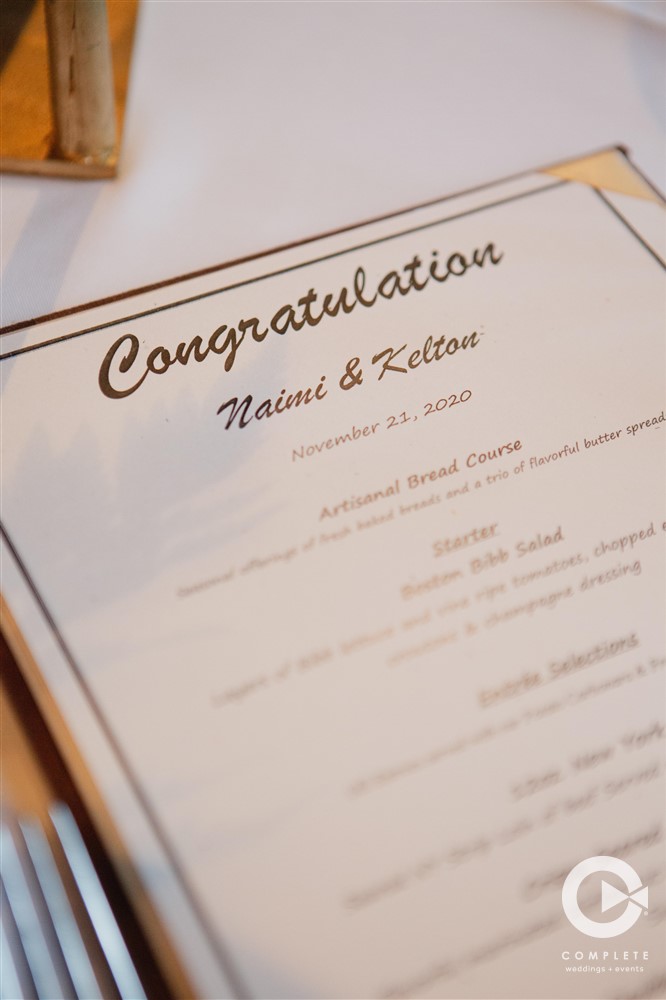 Wedding reception customized menu during late Orlando fall wedding