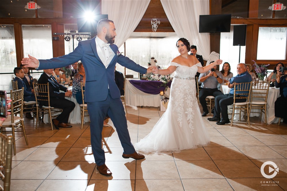 Couple's first dance at their Sanford, FL reception at 520 on the Water.