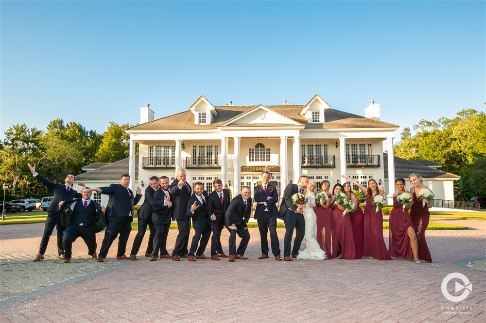 Wedding party photo outside of the Luxmore Grande Estate 2019 Fall wedding