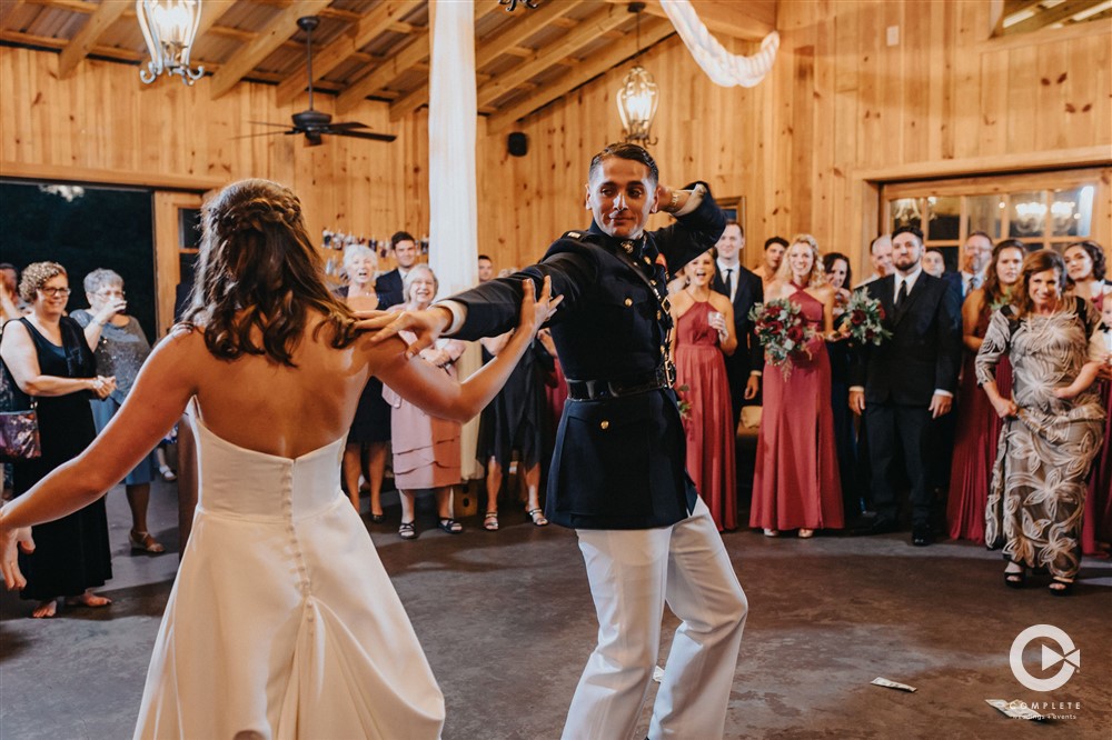 Wedding couple dancing at their fun and upbeat wedding reception