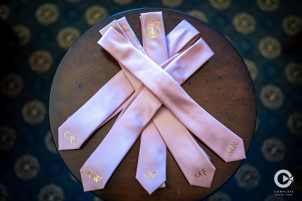 Wedding ties pink detail photo at Bella Collina in West Orlando