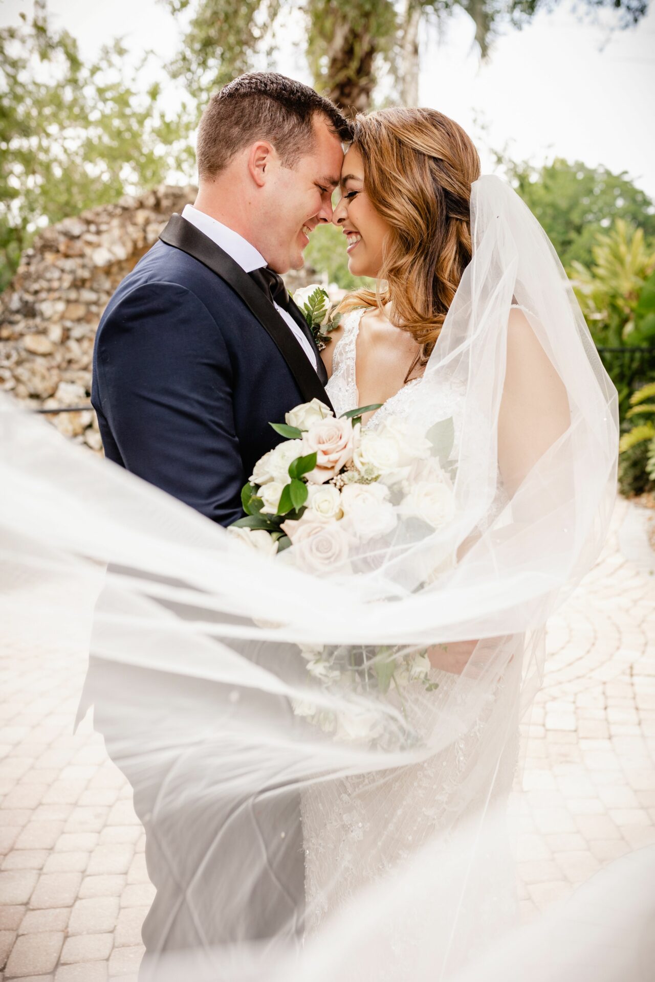 Intimate wedding ideas in Orlando wedding veil flowing