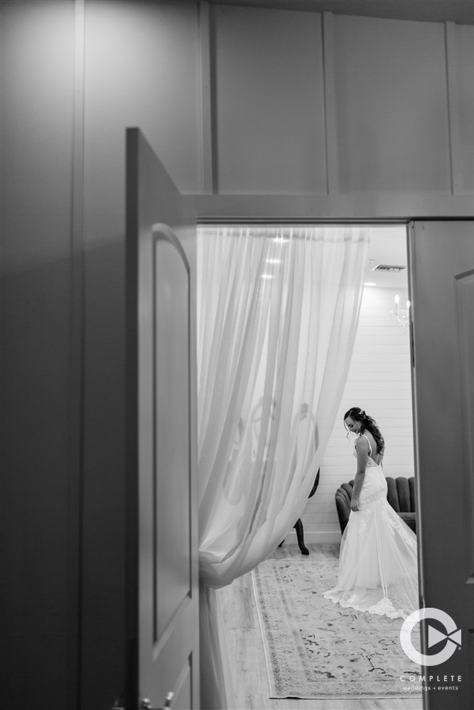 Bride getting ready in her suite at Grand Ol' Barn in New Smyrna