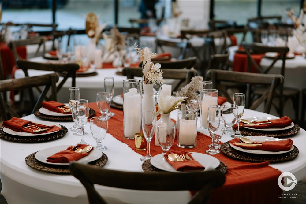 Table set ready for dinner at an Orlando wedding reception with dietary restrictions.