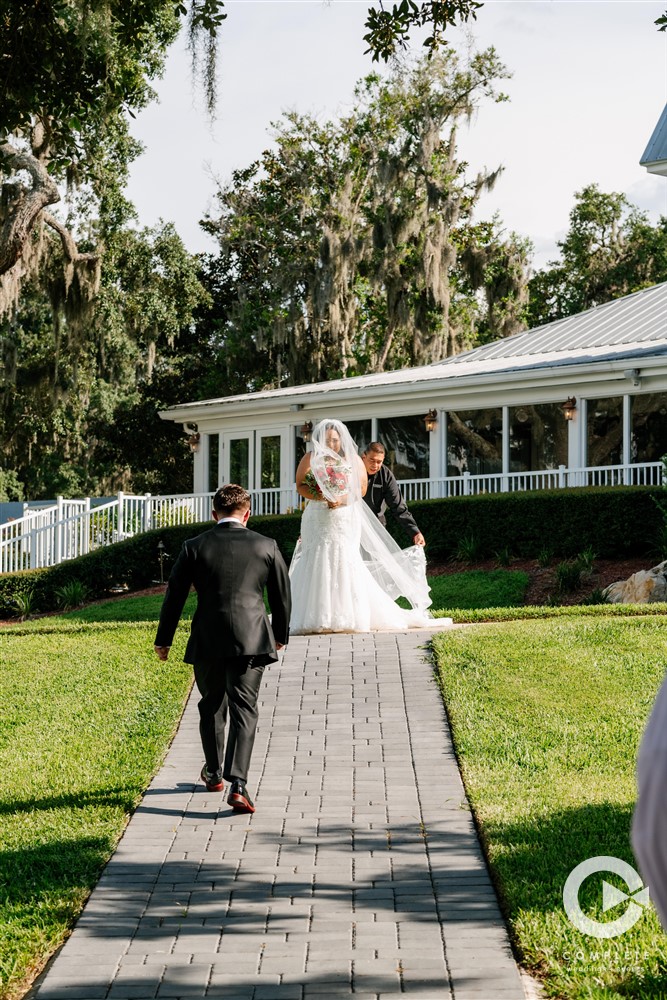 groom walking to bride