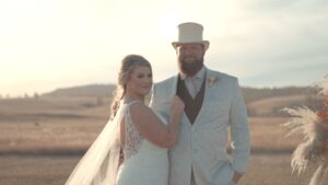 Bride and groom attire - groom in top hat