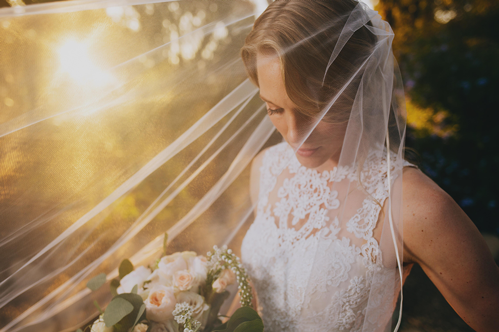 bride veil sunset