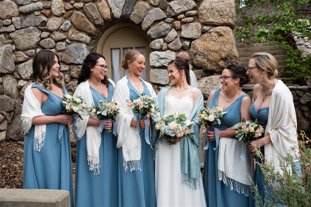 Bridemaids in Blue and white pashmina