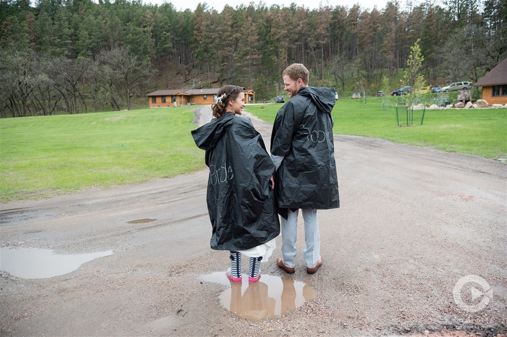 Custer State Park Bride and groom in Ponchos