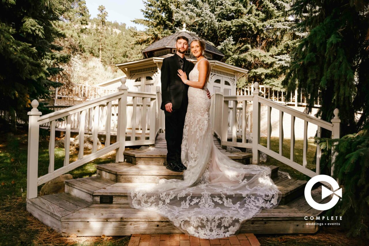 Bride and groom posing for a classing wedding portrait at a wedding venue near Rapid City, SD