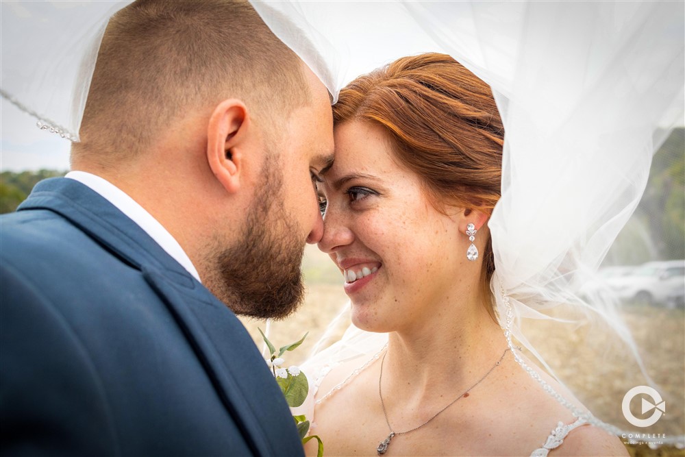 Pastel Wedding bride and groom portrait