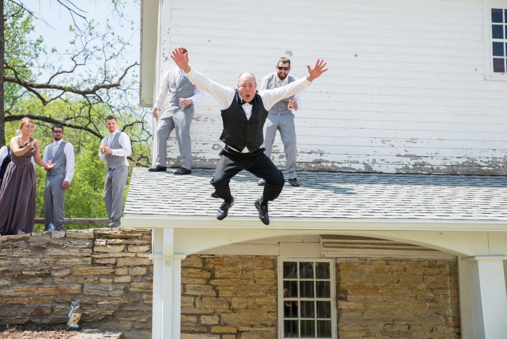 Fun Wedding Photo at the Mayowood Stone Barn in Rochester, MN