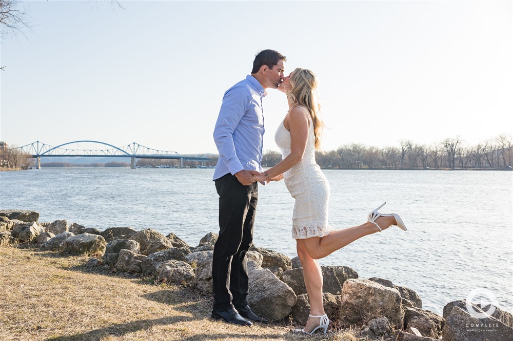 Brittany and Shea kissing during beautiful moment engagement shoot