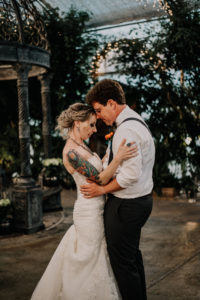 Le Jardin, greenhouse wedding, first dance, tattoo bride