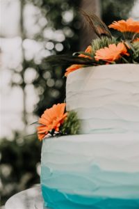 Le Jardin, blue wedding cake, orange flowers, greenhouse weddings,