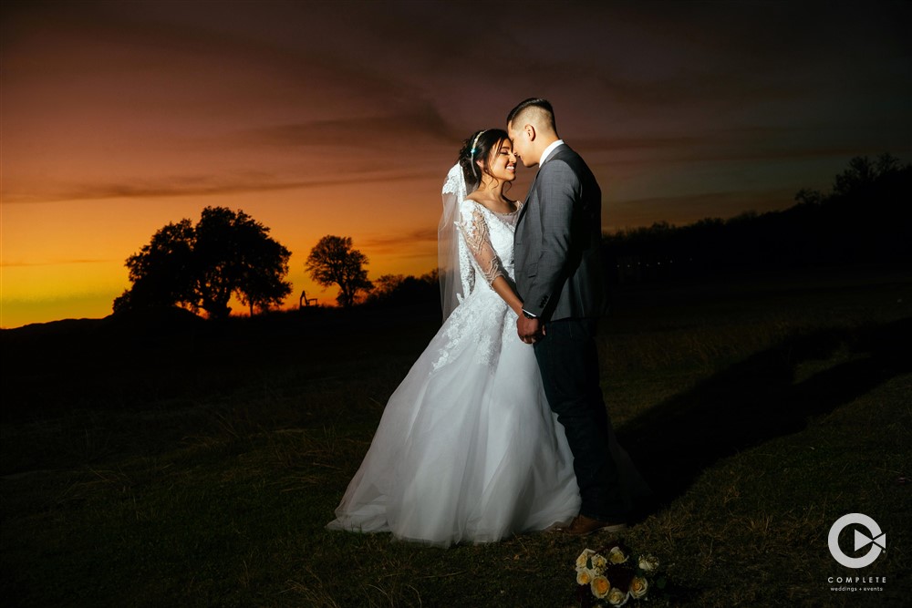 Bride and Groom at Sunset