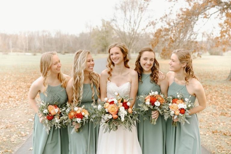 bridal party in green