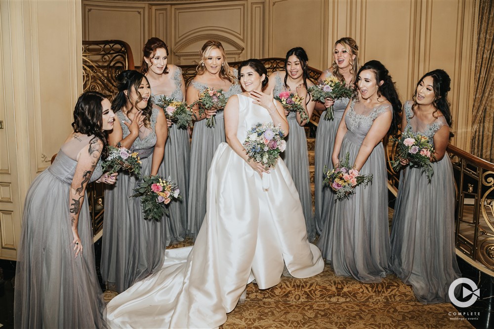 bridal party in grey