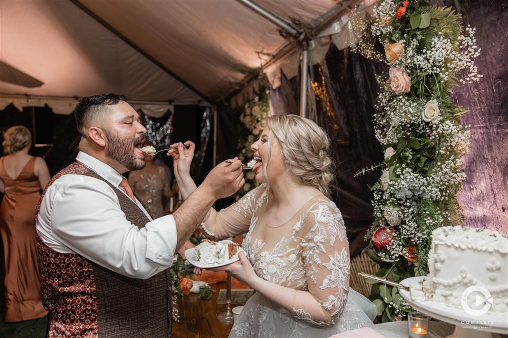 wedding reception cake cutting