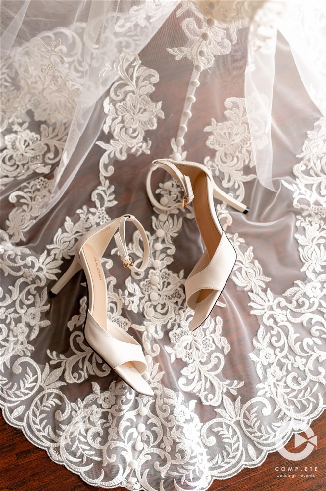bride's shoes and veil