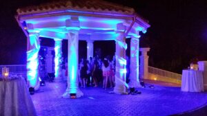 Lighting Your Venue - Uplights enhance the architectural features of this Greek-style pavillion. 