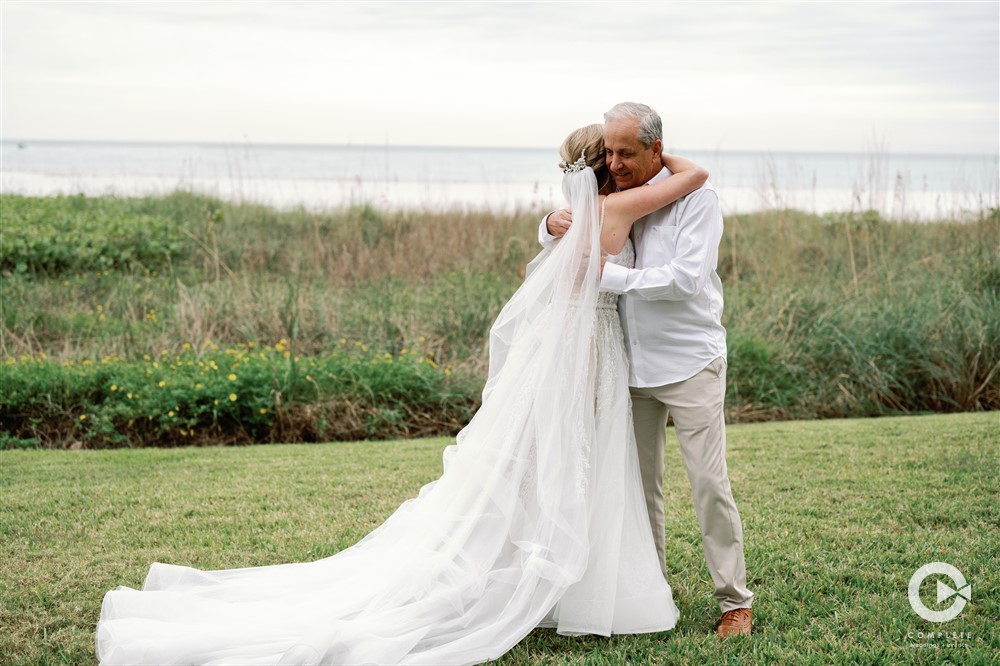 Sarasota beach father of the bride first look.