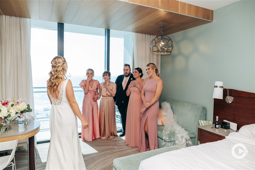 Bride at Zota Beach Resort with brides maids pre-ceremony