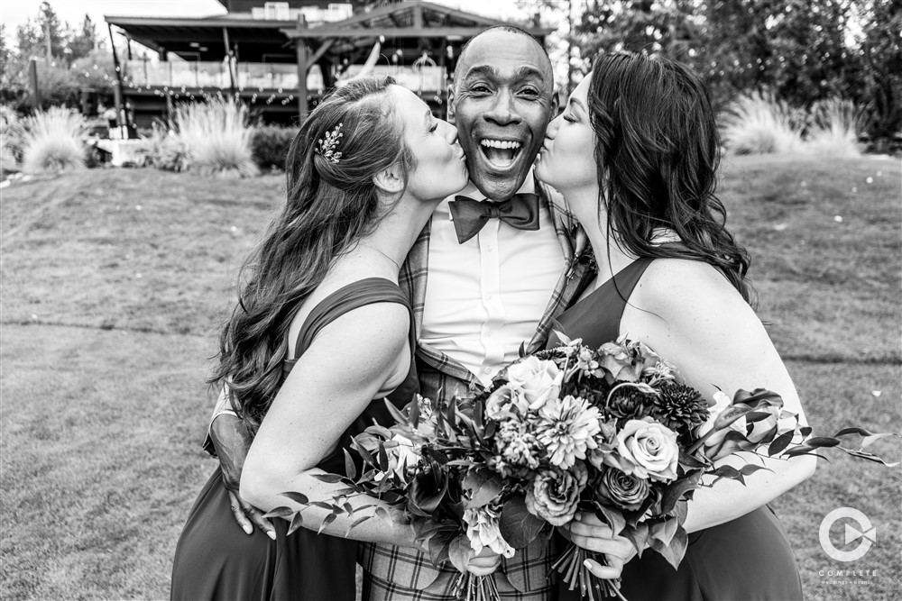 bridesmaids and groom